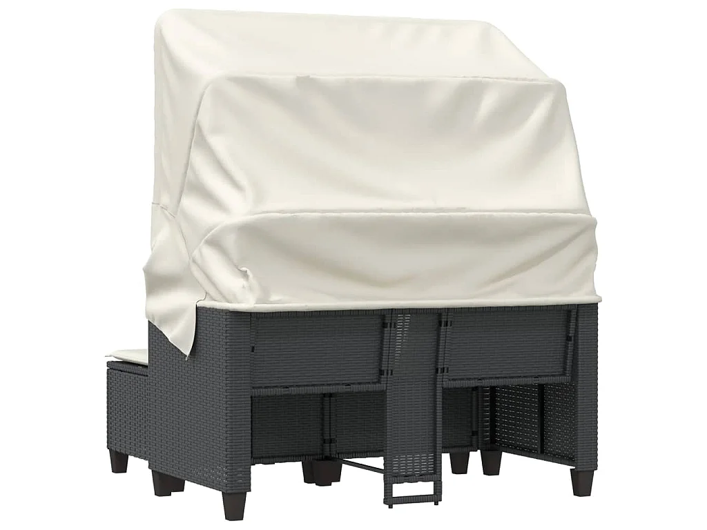 Divano Giardino 2 Posti Baldacchino e Sgabelli Nero Polyrattan