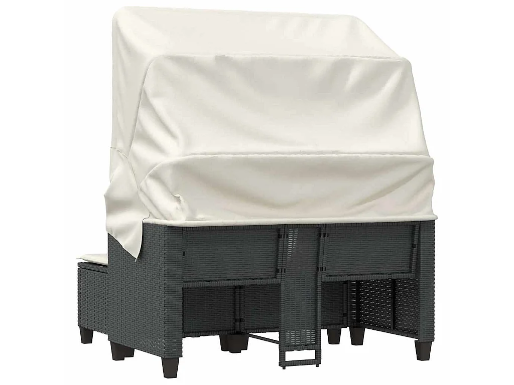 Gartensofa 2-Sitzer mit Dach und Hockern Schwarz Poly Rattan