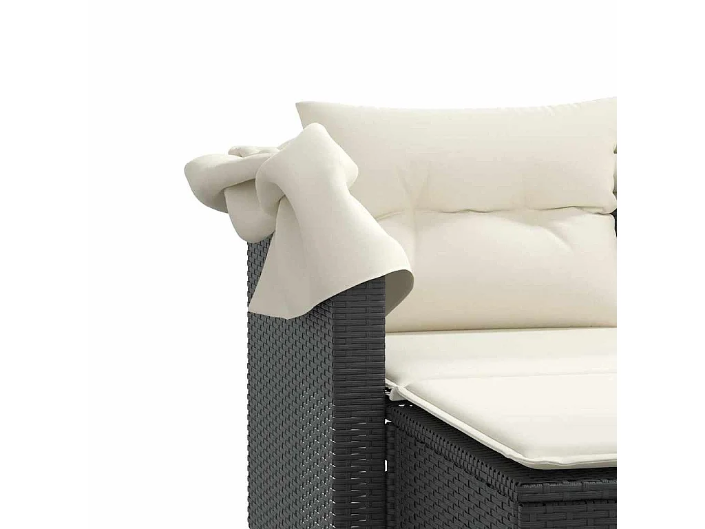 Gartensofa 2-Sitzer mit Dach und Hockern Schwarz Poly Rattan
