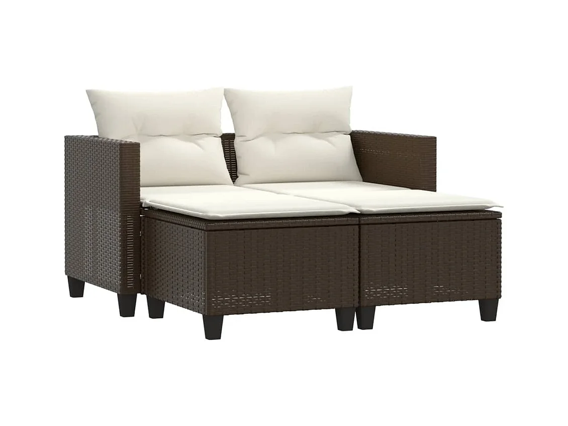 Tuinbank 2-zits met voetenbanken poly rattan bruin