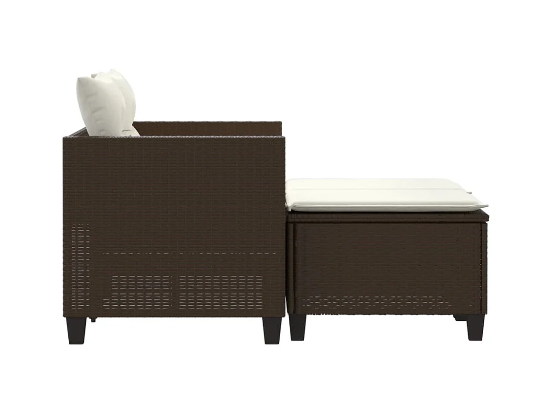 Tuinbank 2-zits met voetenbanken poly rattan bruin