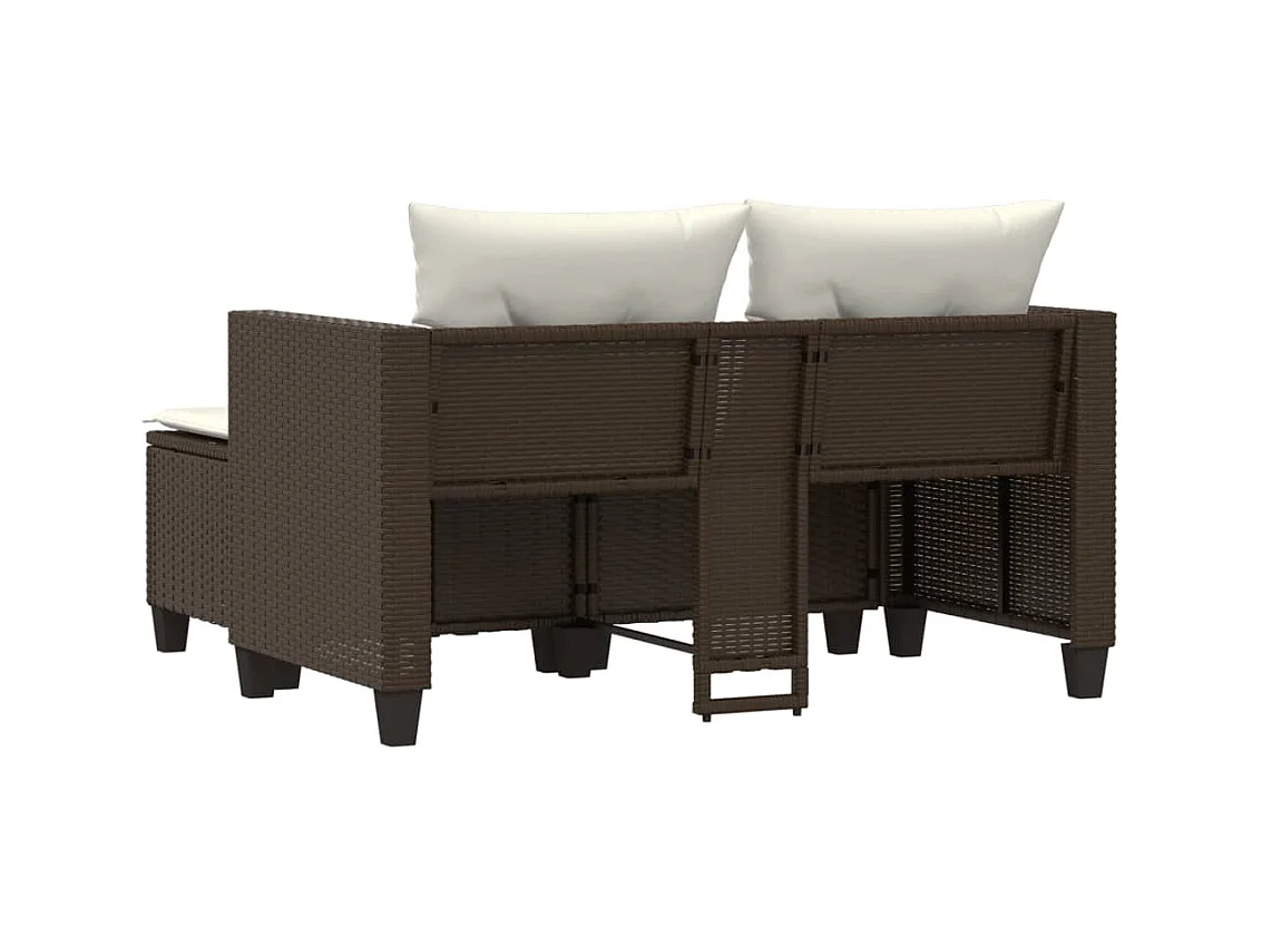 Tuinbank 2-zits met voetenbanken poly rattan bruin