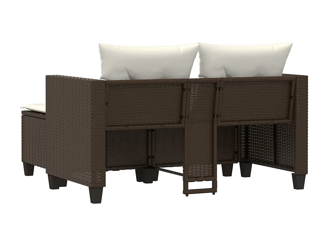 Canapé de jardin 2 places avec tabourets marron résine tressée