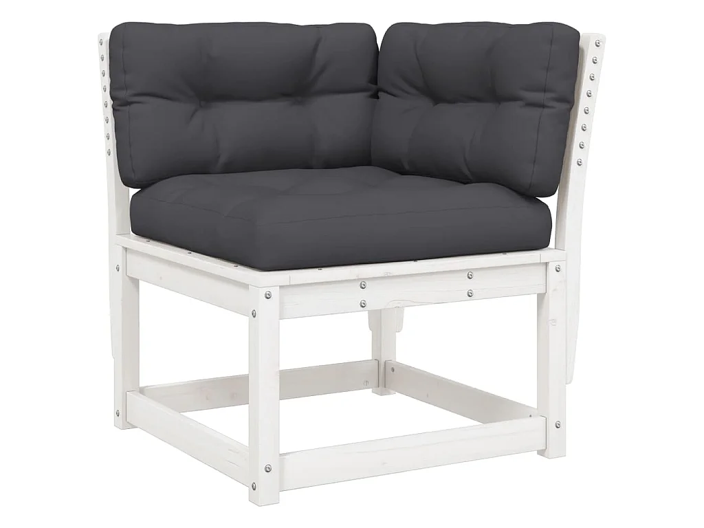 Canapé d'angle de jardin et coussins blanc bois de pin massif