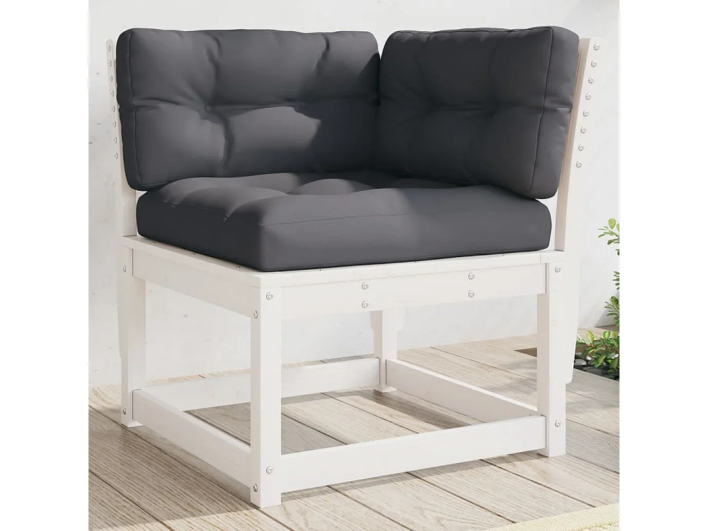 Canapé d'angle de jardin et coussins blanc bois de pin massif