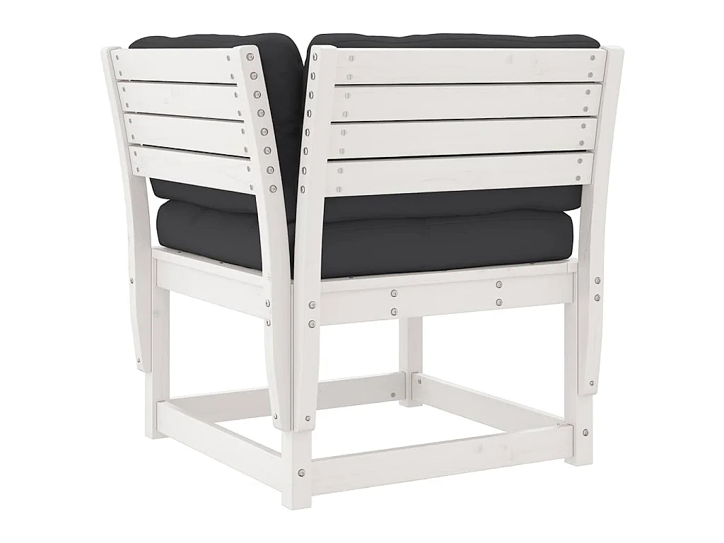 Canapé d'angle de jardin et coussins blanc bois de pin massif
