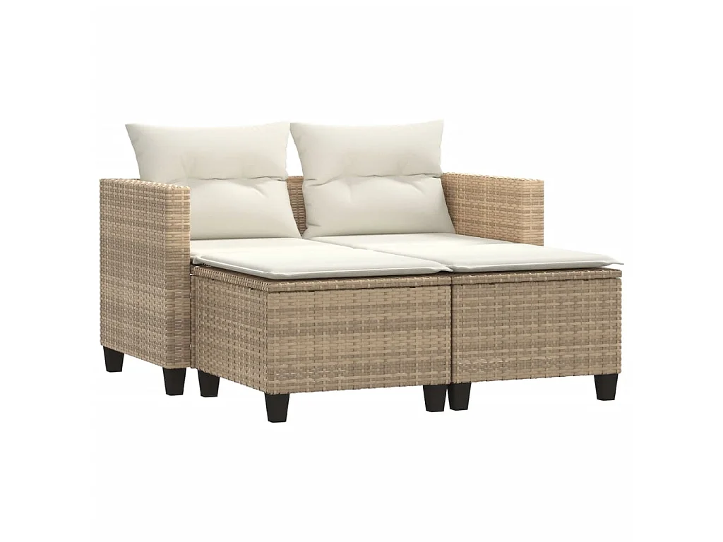 Tuinbank 2-zits met voetenbanken poly rattan beige