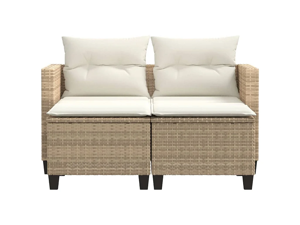 Tuinbank 2-zits met voetenbanken poly rattan beige