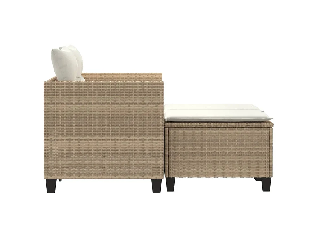Tuinbank 2-zits met voetenbanken poly rattan beige