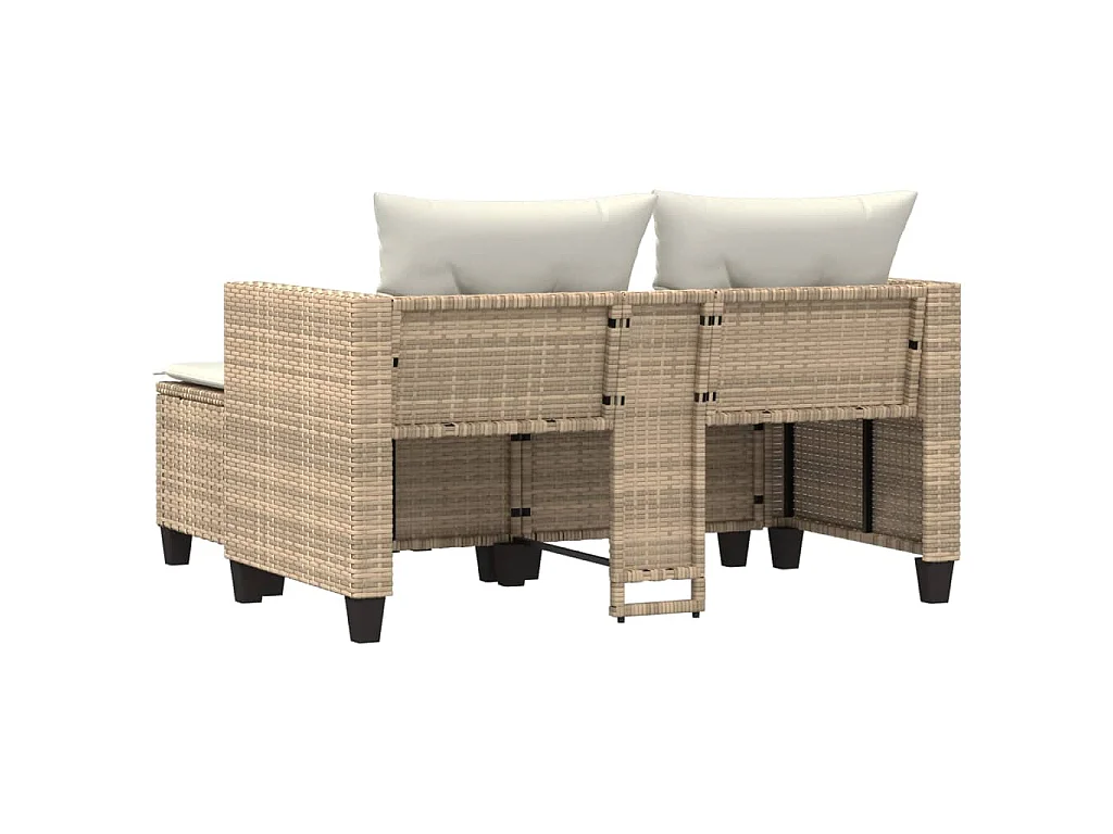 Tuinbank 2-zits met voetenbanken poly rattan beige