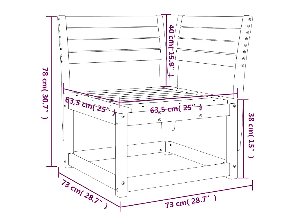 Canapé d'angle de jardin 73x73x78 cm bois massif douglas