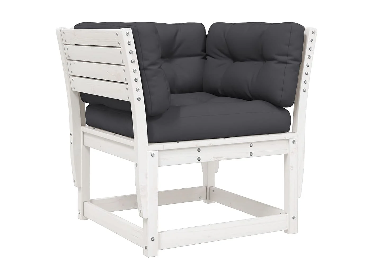 Gartensofa mit Armlehnen und Kissen Weiß Massivholz Kiefer