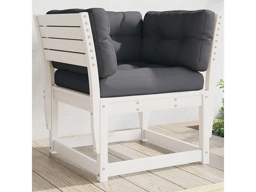 Gartensofa mit Armlehnen und Kissen Weiß Massivholz Kiefer
