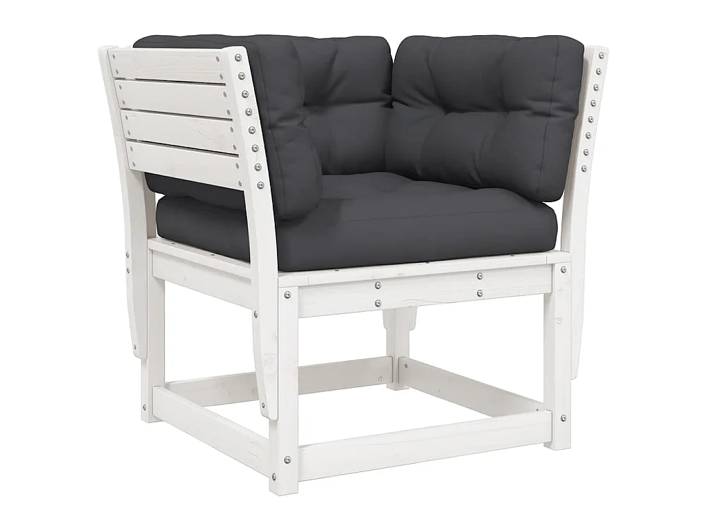 Gartensofa mit Armlehnen und Kissen Weiß Massivholz Kiefer