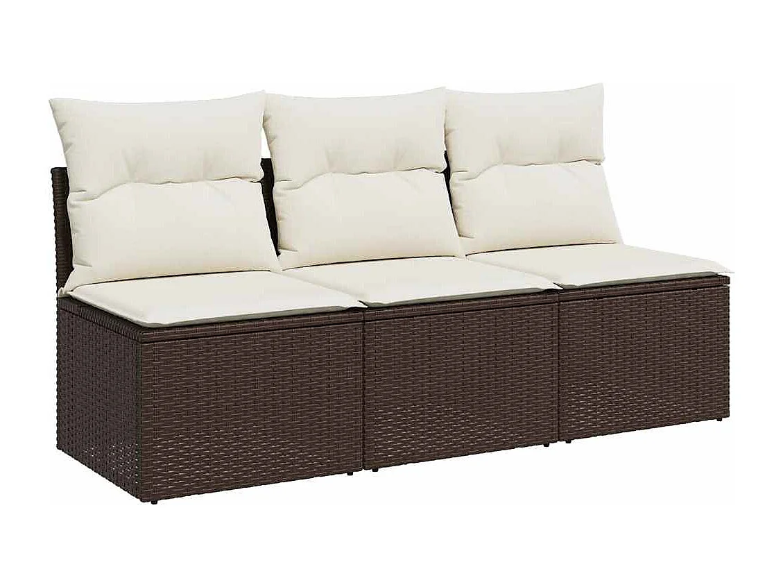 Gartensofa mit Kissen 3-Sitzer Braun Poly Rattan