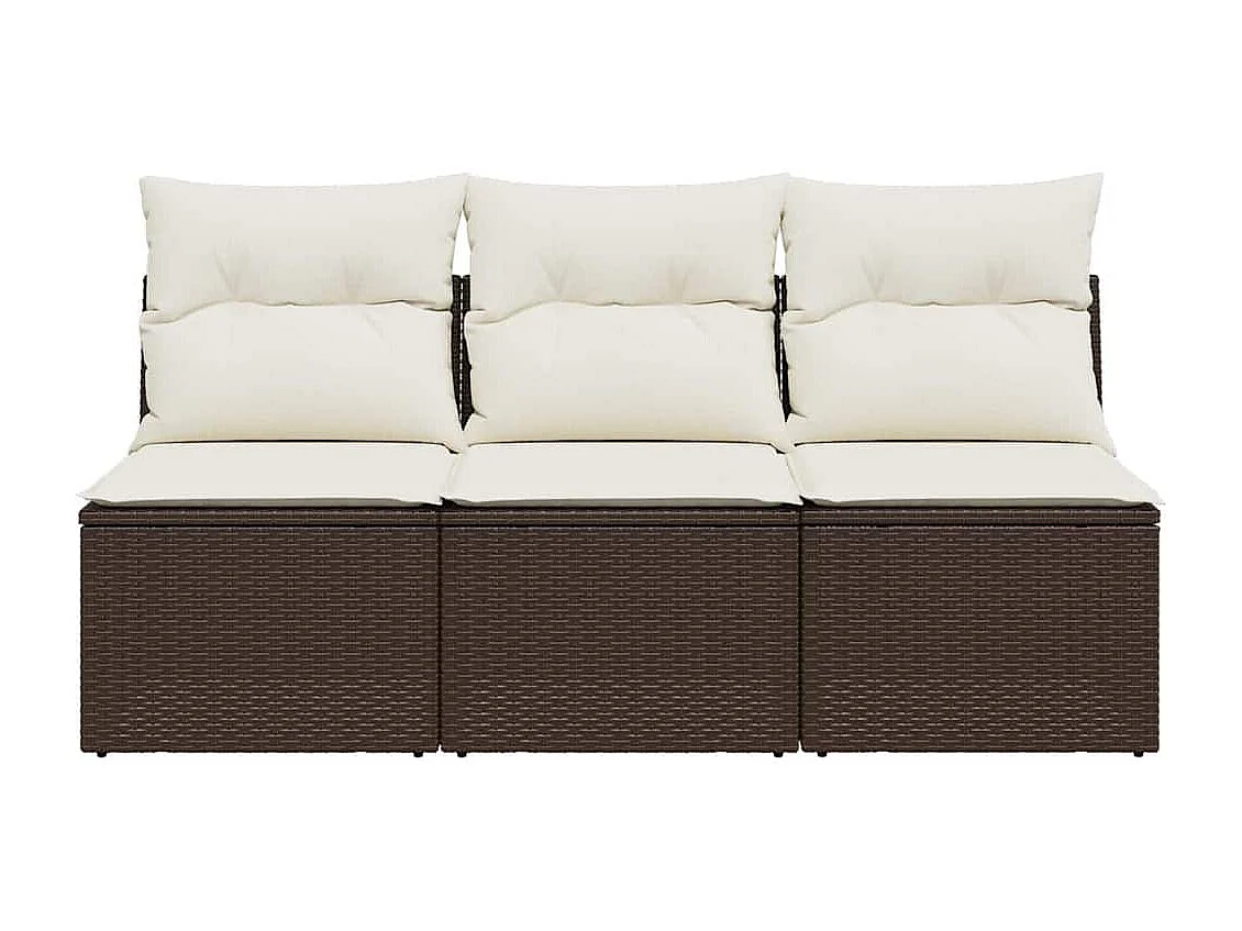 Gartensofa mit Kissen 3-Sitzer Braun Poly Rattan