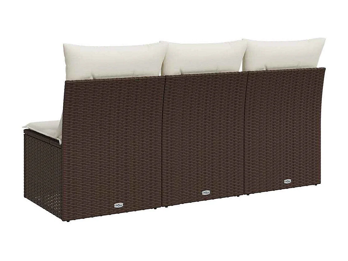 Gartensofa mit Kissen 3-Sitzer Braun Poly Rattan