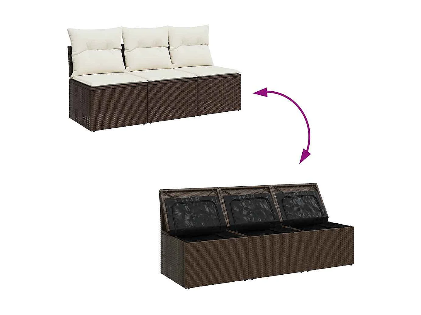 Gartensofa mit Kissen 3-Sitzer Braun Poly Rattan