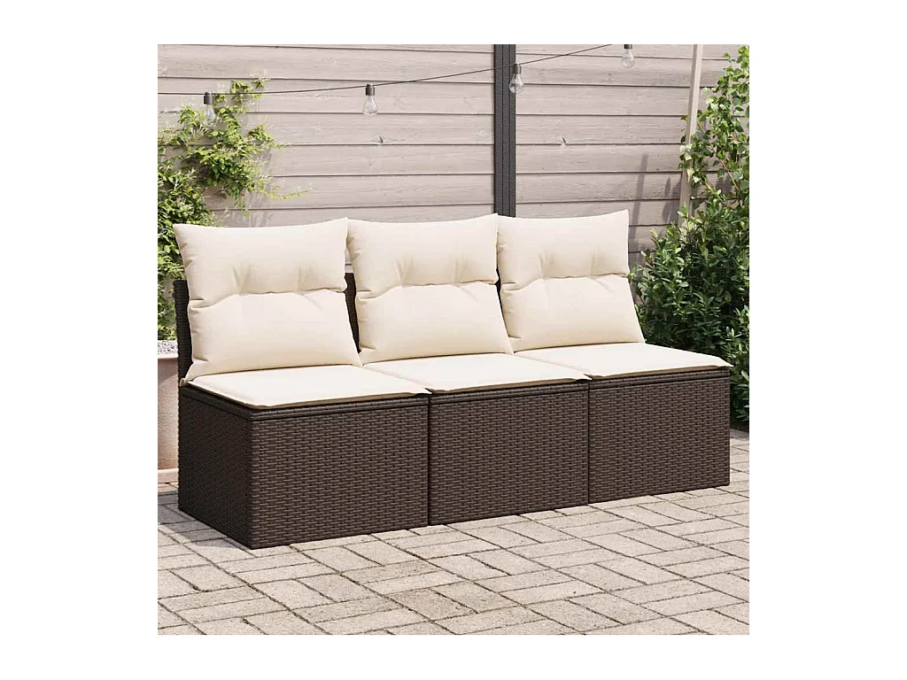 Divano da Giardino a 3 Posti con Cuscini in Polyrattan Marrone