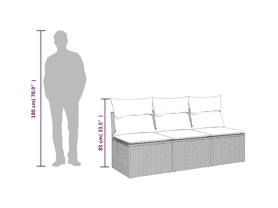 Tuinbank 3-zits met kussens poly rattan bruin