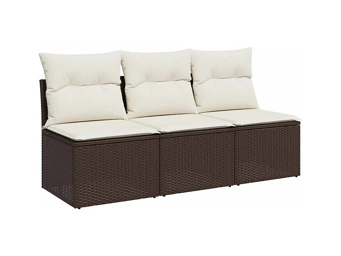 Tuinbank 3-zits met kussens poly rattan bruin