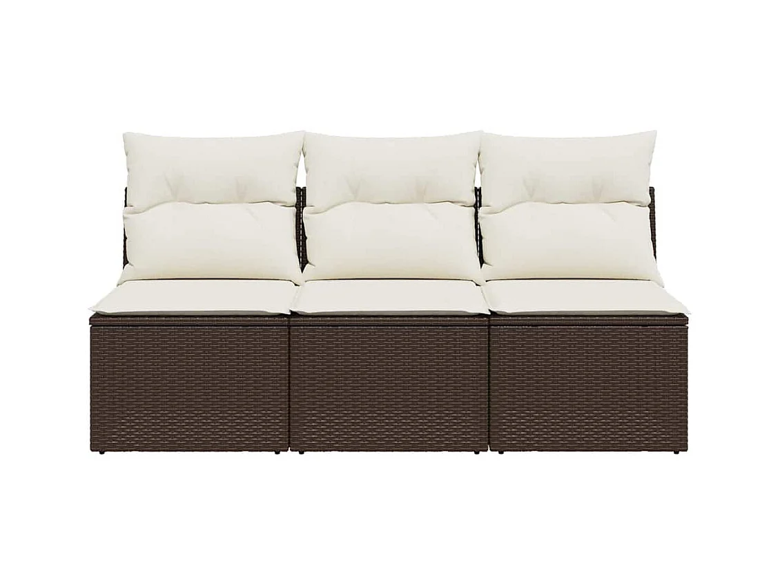Tuinbank 3-zits met kussens poly rattan bruin
