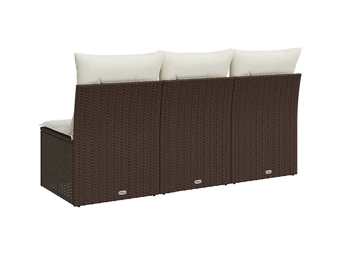 Tuinbank 3-zits met kussens poly rattan bruin