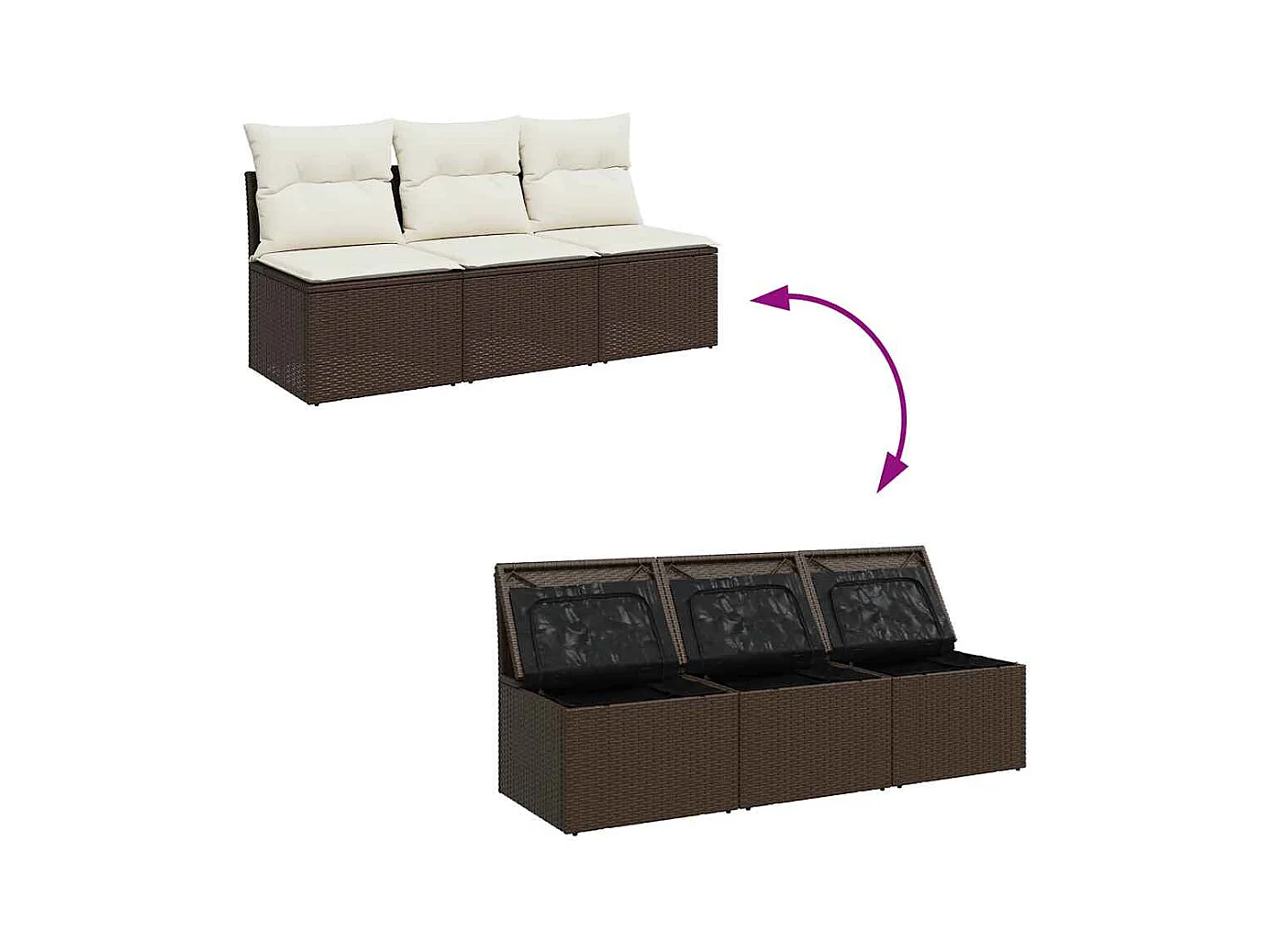 Tuinbank 3-zits met kussens poly rattan bruin