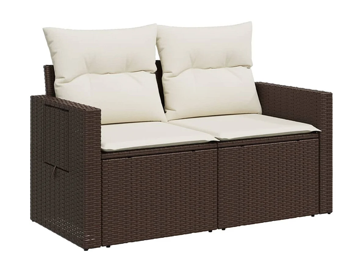 Gartensofa mit Kissen 2-Sitzer Braun Poly Rattan