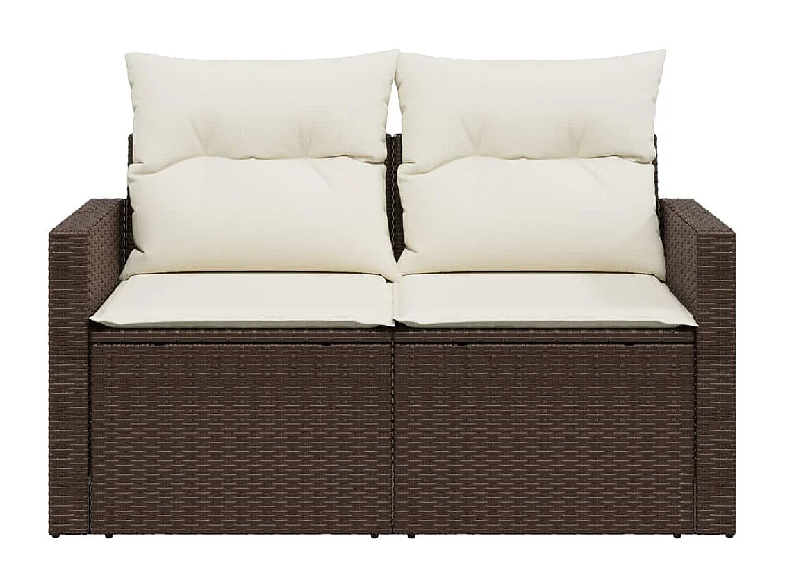 Gartensofa mit Kissen 2-Sitzer Braun Poly Rattan