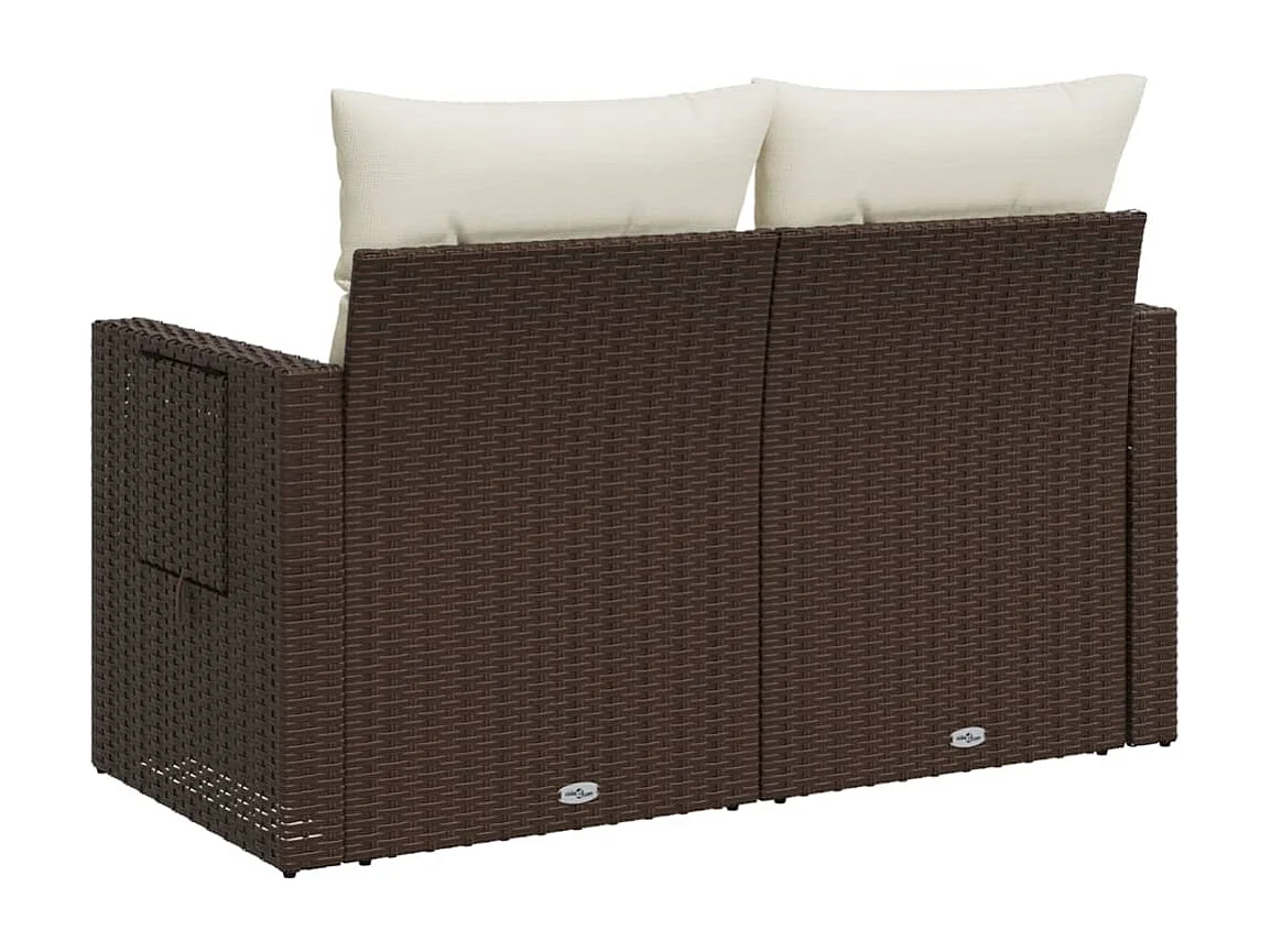 Gartensofa mit Kissen 2-Sitzer Braun Poly Rattan