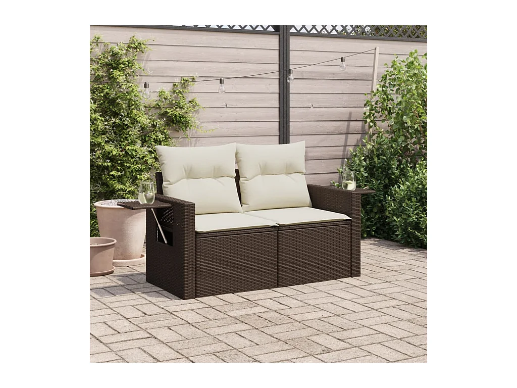 Tuinbank 2-zits met kussens poly rattan bruin