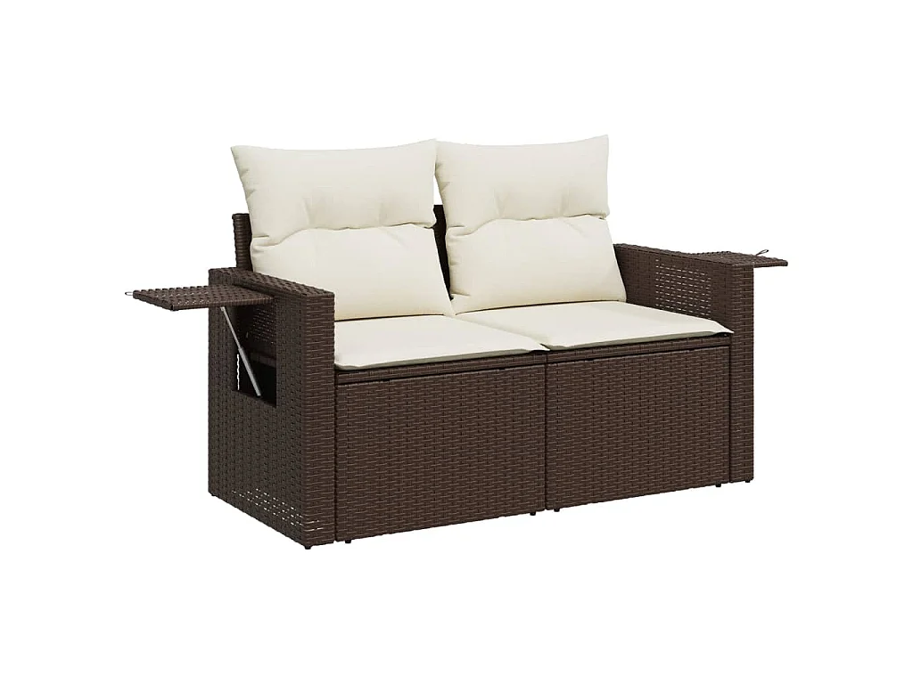 Gartensofa mit Kissen 2-Sitzer Braun Poly Rattan