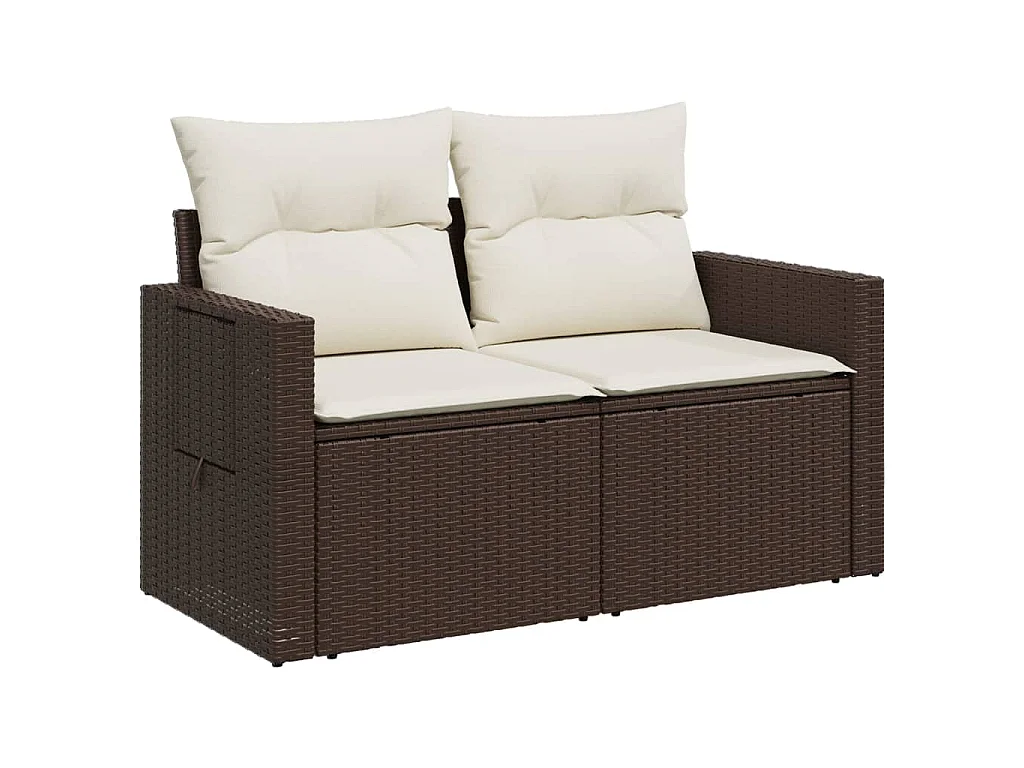 Gartensofa mit Kissen 2-Sitzer Braun Poly Rattan