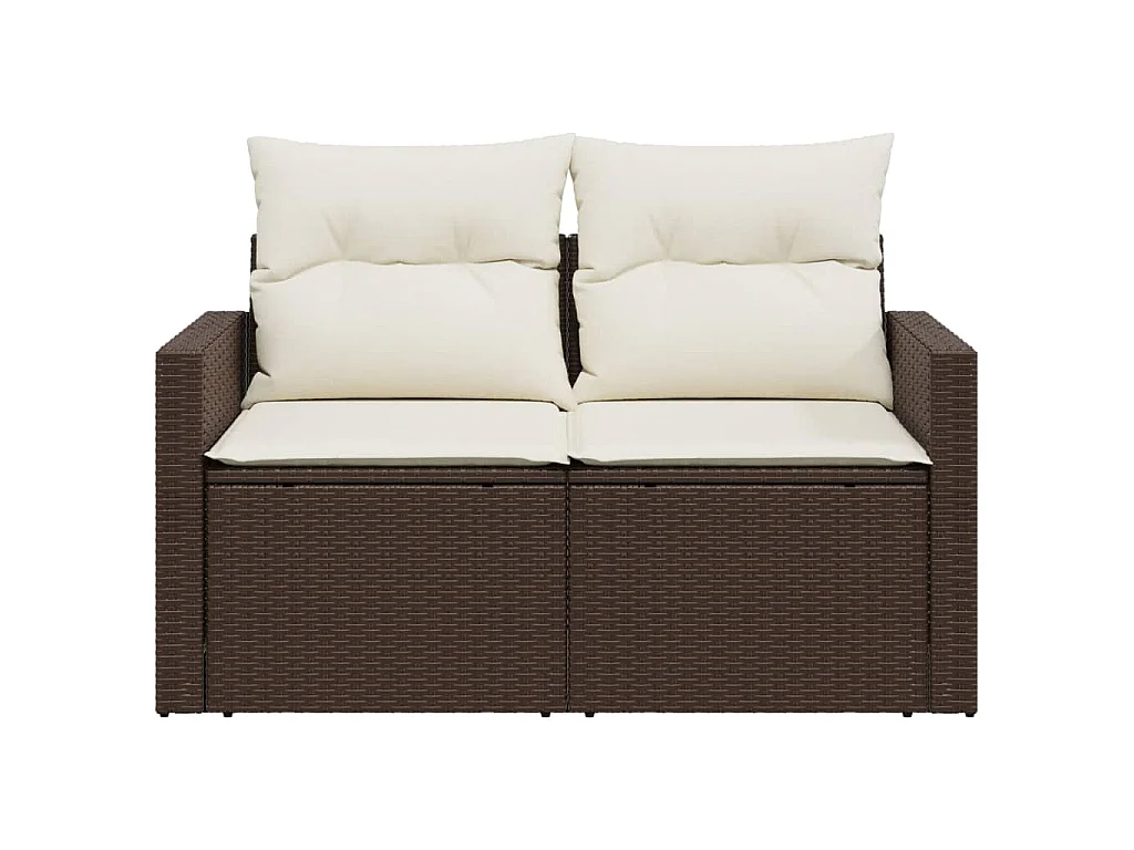 Gartensofa mit Kissen 2-Sitzer Braun Poly Rattan