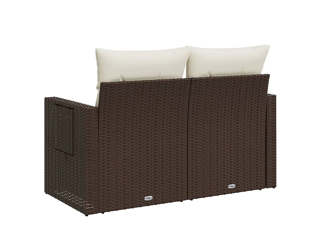 Gartensofa mit Kissen 2-Sitzer Braun Poly Rattan