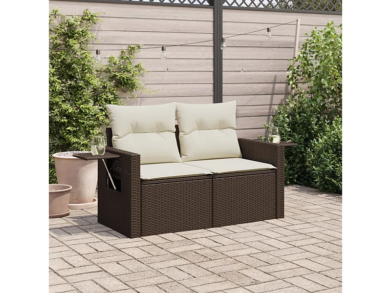 Divano da Giardino a 2 Posti con Cuscini in Polyrattan Marrone