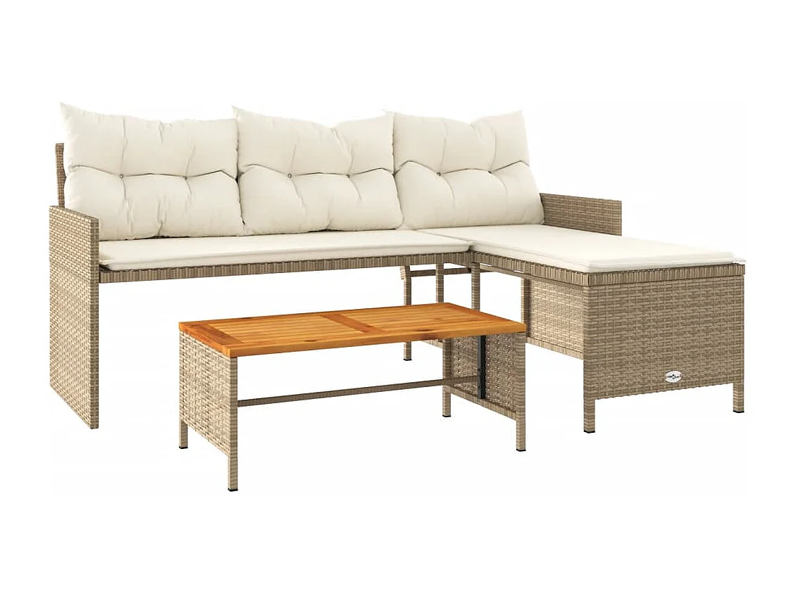 Gartensofa in L-Form mit Tisch und Kissen Beige Poly Rattan