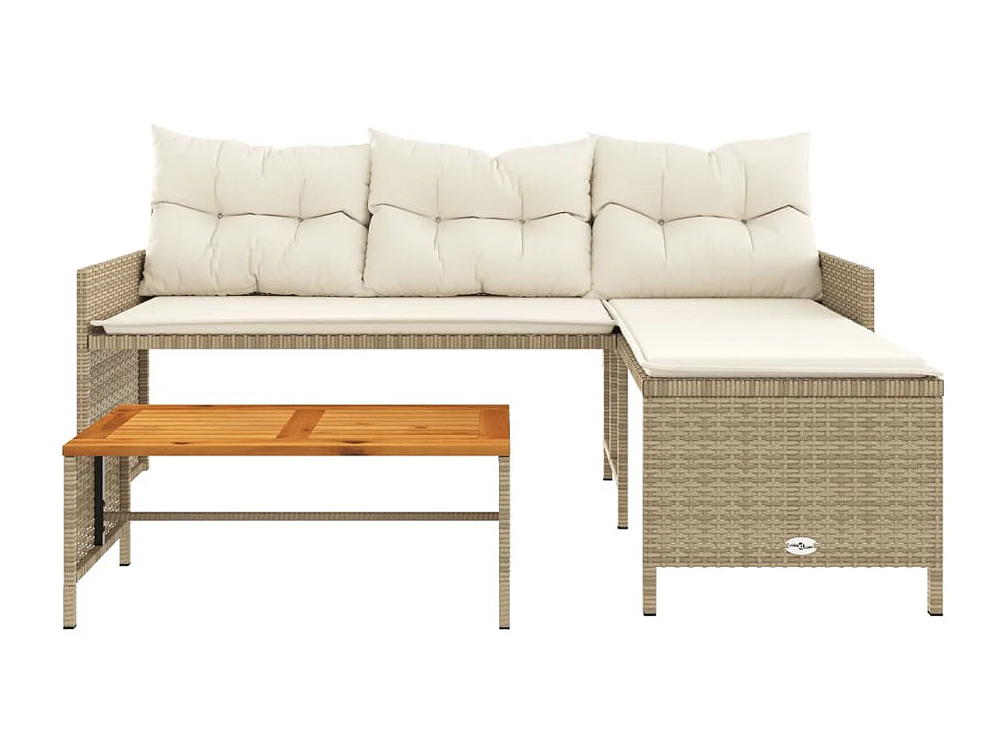 Gartensofa in L-Form mit Tisch und Kissen Beige Poly Rattan