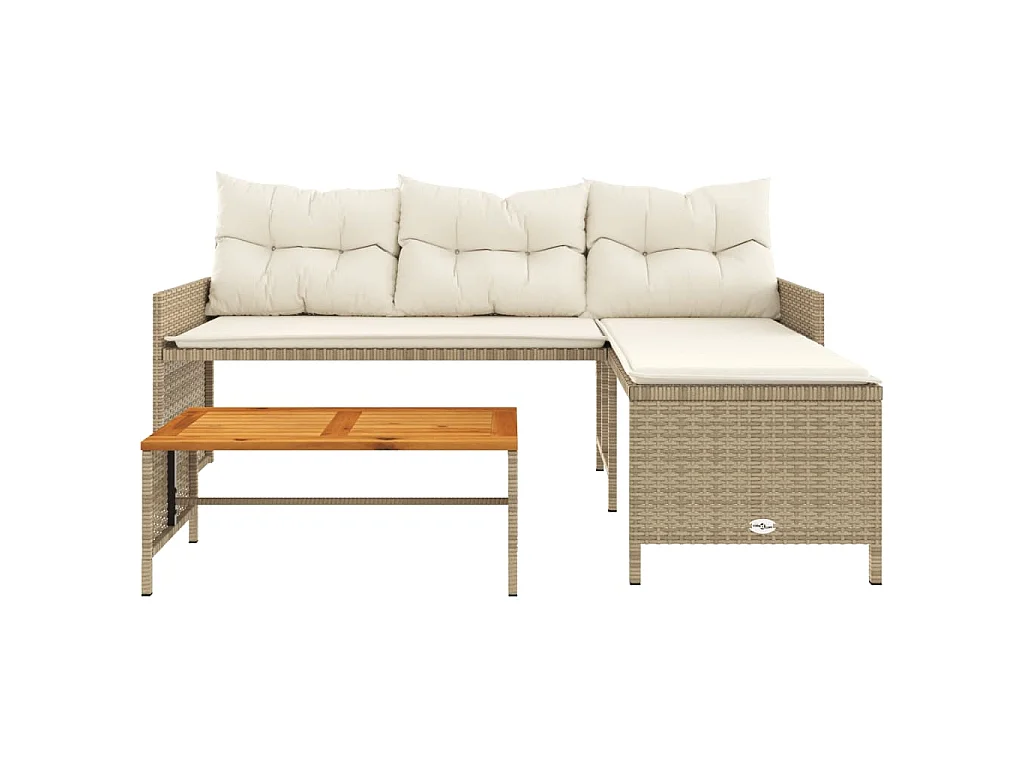 Canapé de jardin avec table et coussins en forme de L beige