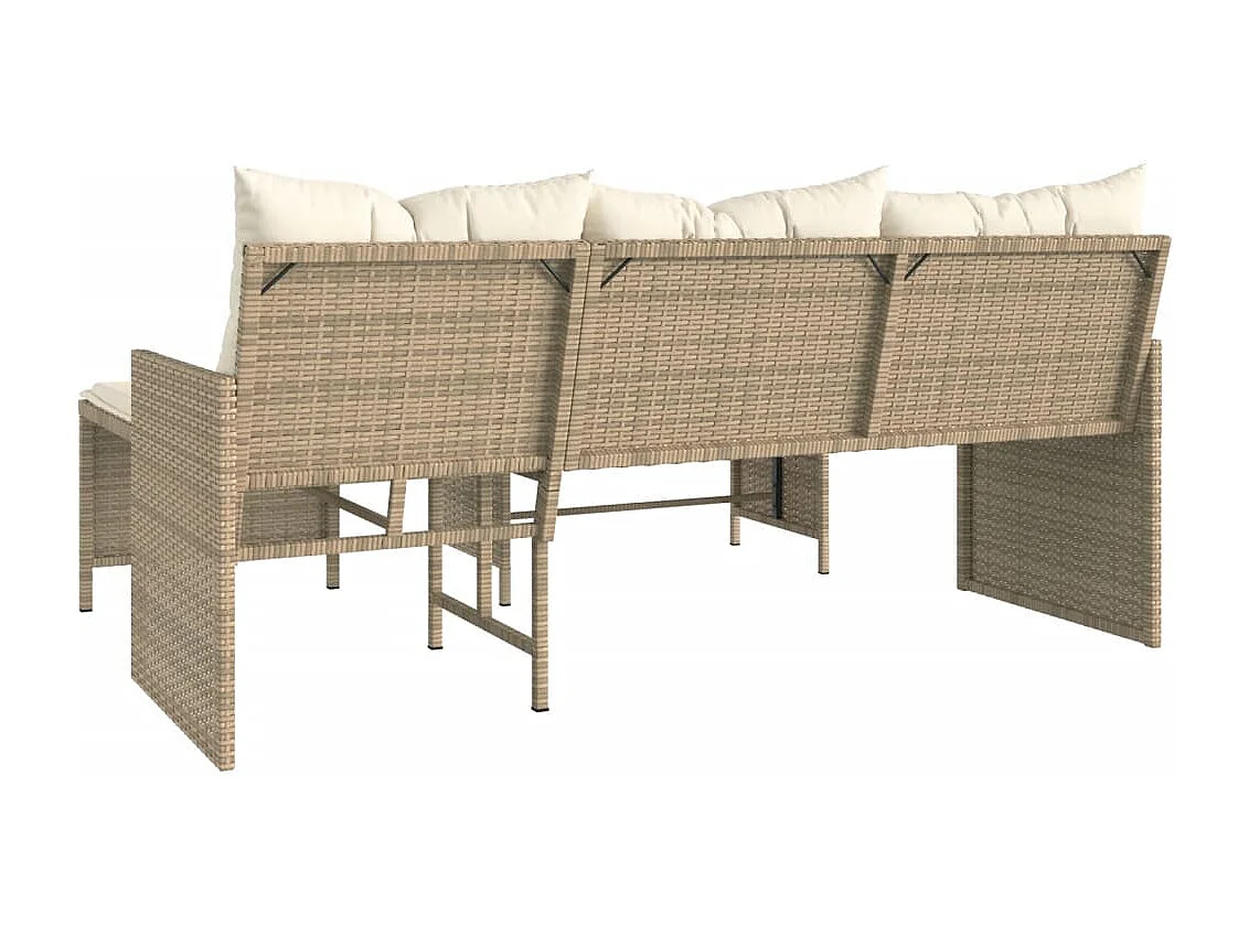 Canapé de jardin avec table et coussins en forme de L beige
