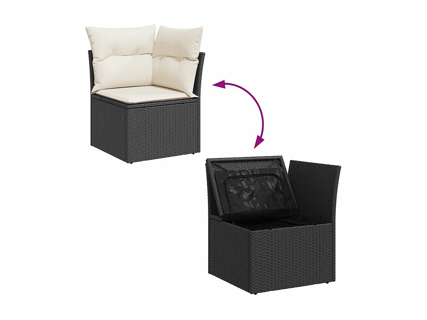 Tuinhoekbank met kussens poly rattan zwart