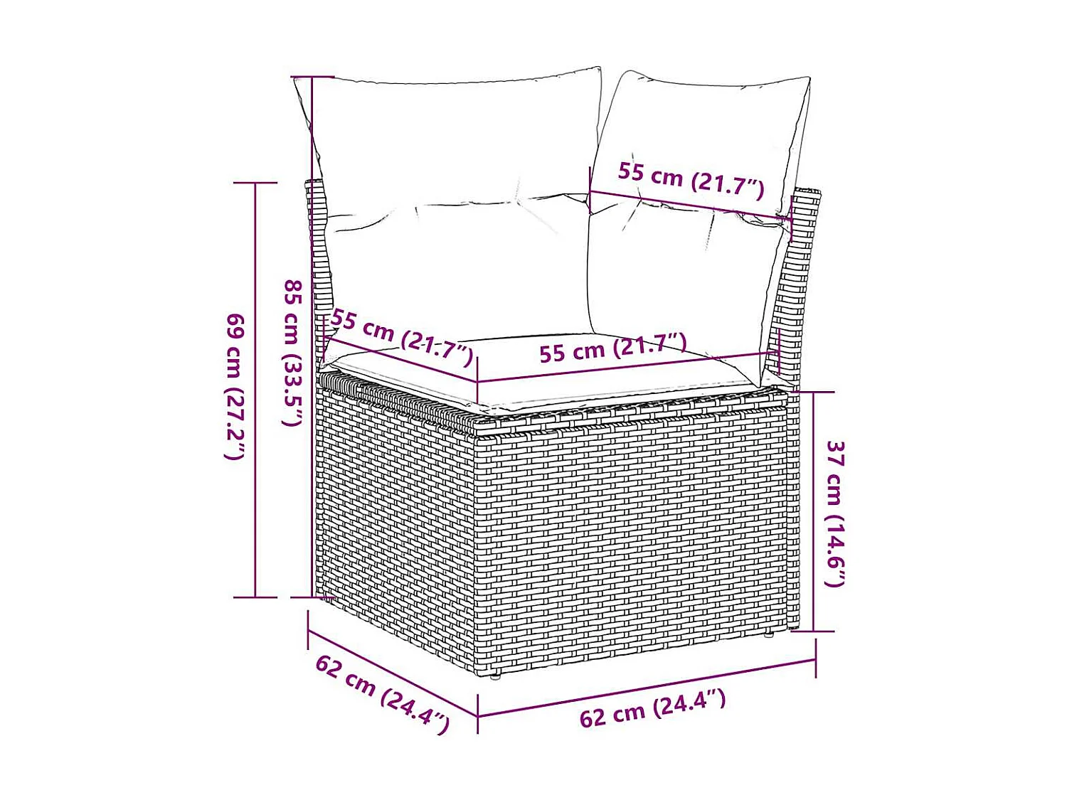 Garten-Ecksofa mit Kissen Schwarz Poly Rattan