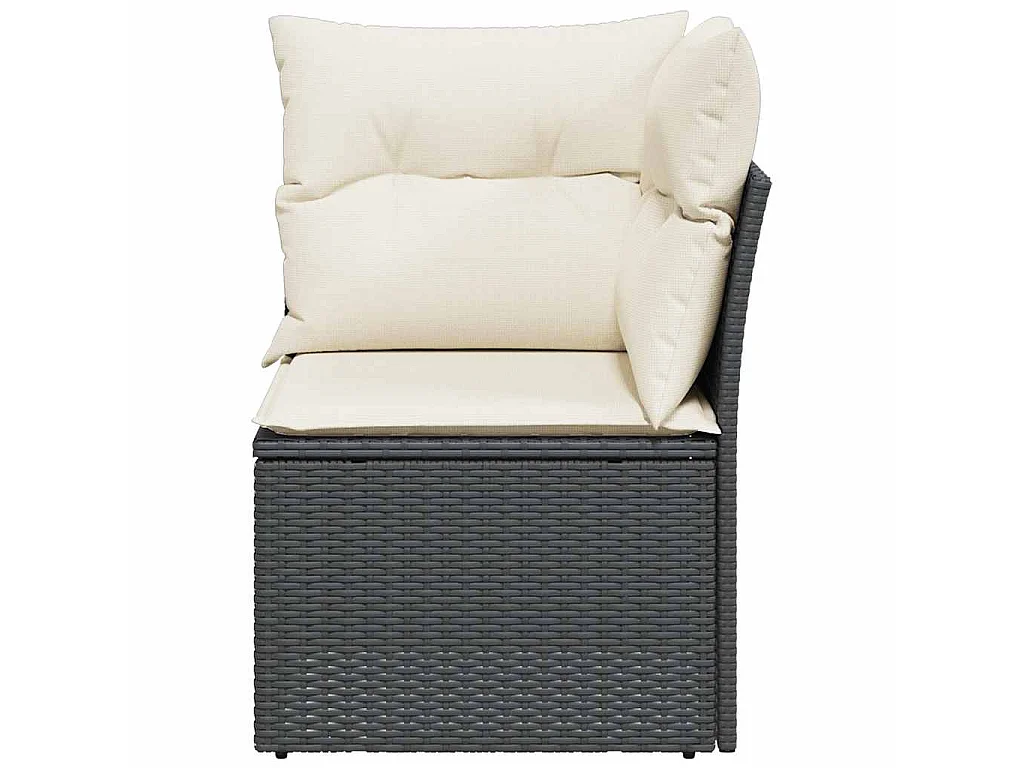 Canapé d'angle de jardin avec coussins noir résine tressée