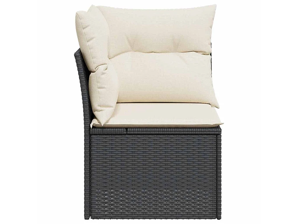 Canapé d'angle de jardin avec coussins noir résine tressée