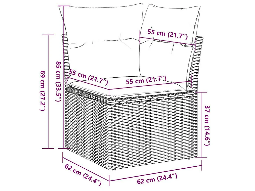Canapé d'angle de jardin avec coussins noir résine tressée