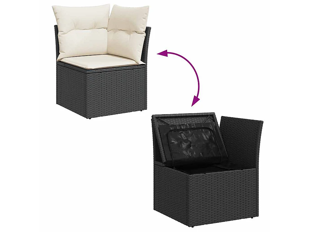 Canapé d'angle de jardin avec coussins noir résine tressée