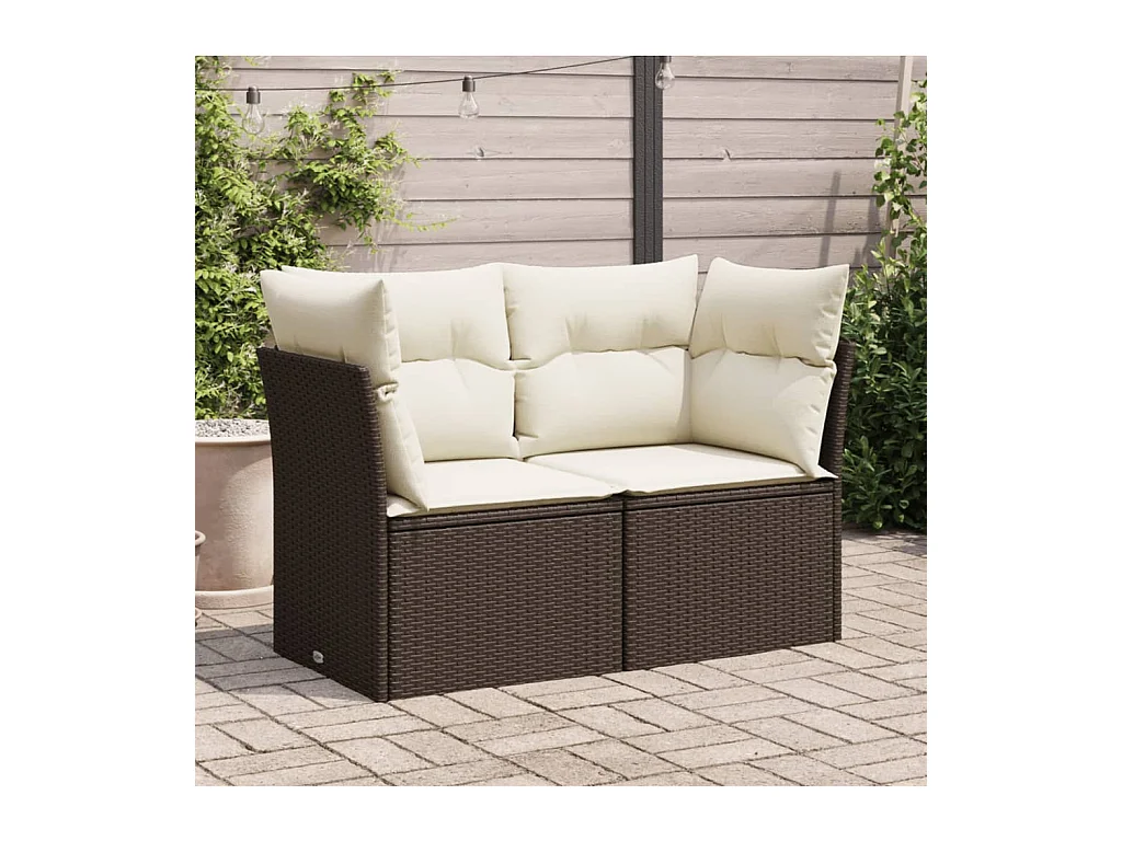 Gartensofa mit Kissen 2-Sitzer Braun Poly Rattan