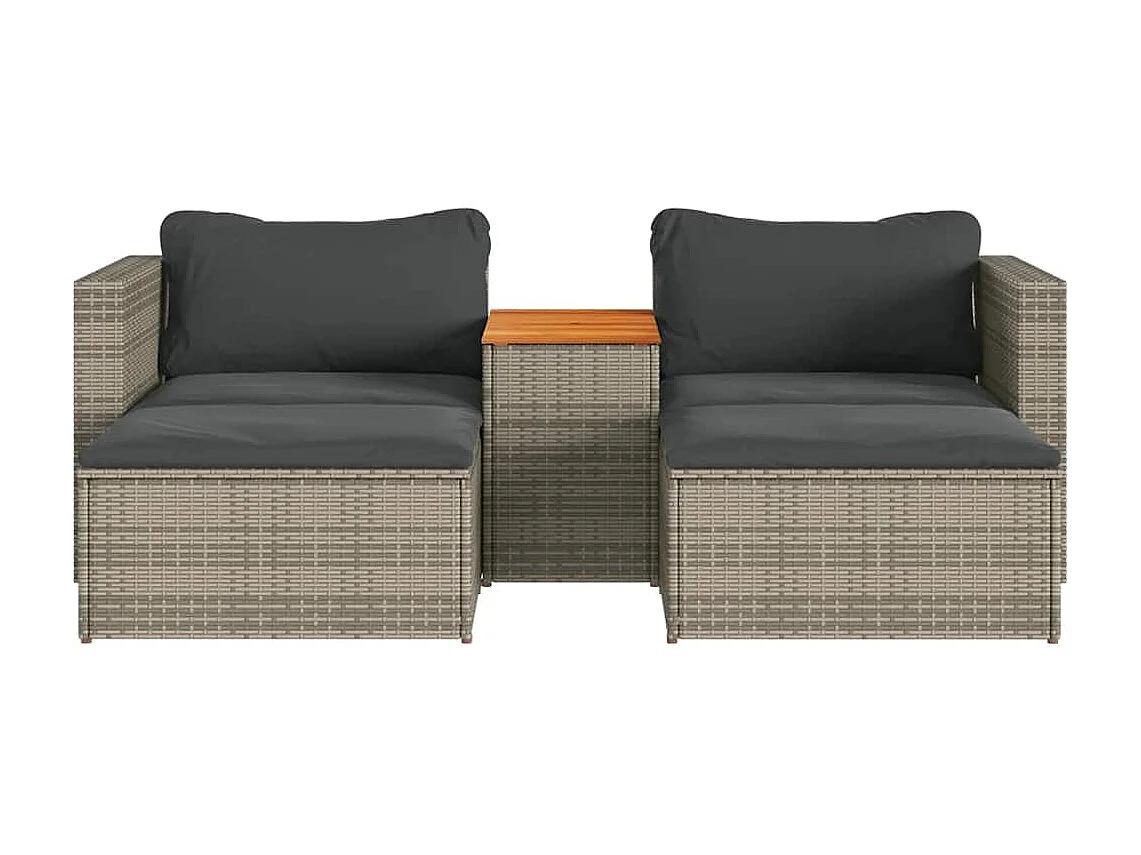 Salon de jardin 5 pcs avec coussins gris résine tressée acacia