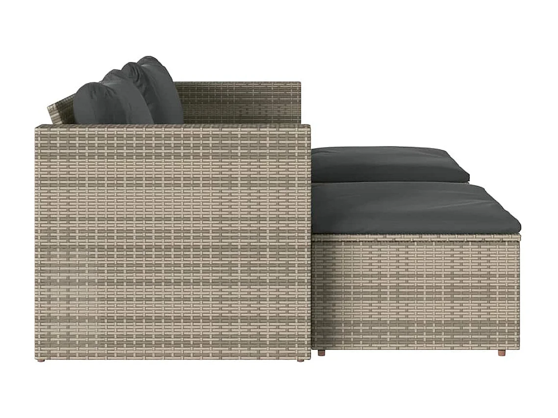 Salon de jardin 5 pcs avec coussins gris résine tressée acacia